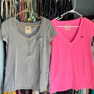 Hollister Gray Henley Tee & Pink V-Neck Tee Vintage Hollister Co medium large